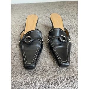 Black square toe mules with low heel